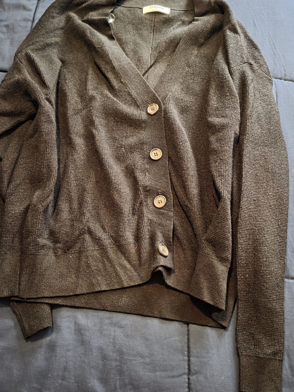 V-neck Short Button Front Cardigan In Black